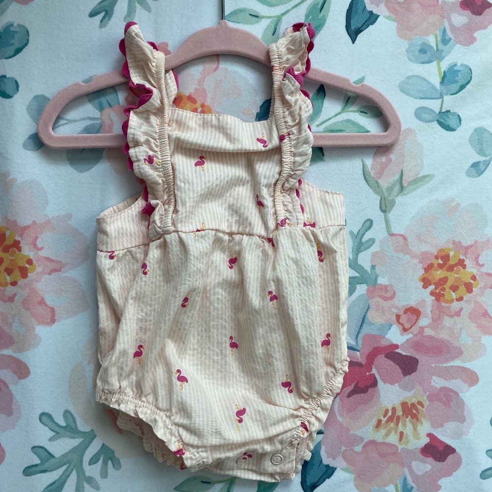Romper- Pink stripe with flamingos, Carters, 3M
